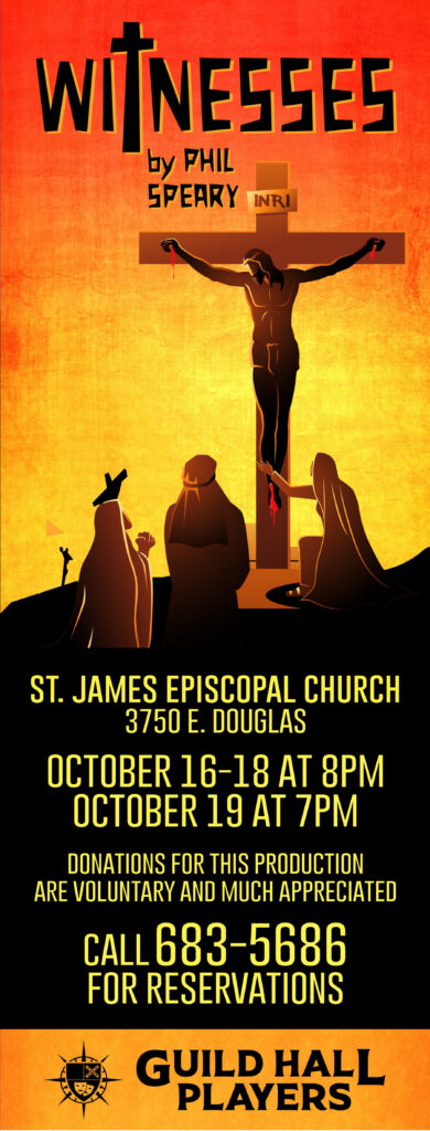 GHP Cover Poster for Guild Hall Players’ production of Witnesses by Phil Speary at St. James Episcopal Church, October 16–19, 2025.